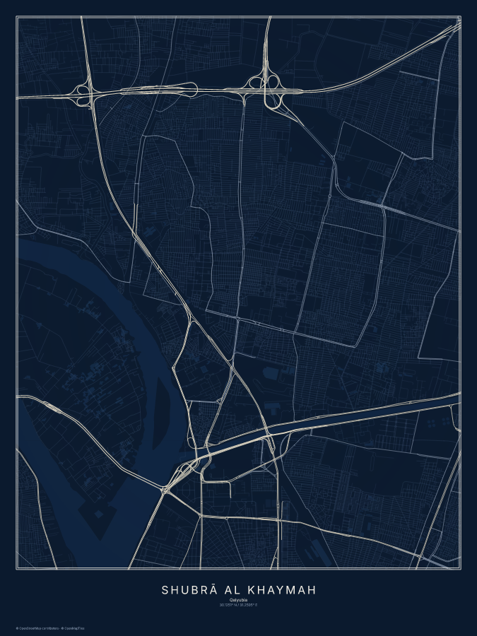 Shubrā al Khaymah map poster, midnight style