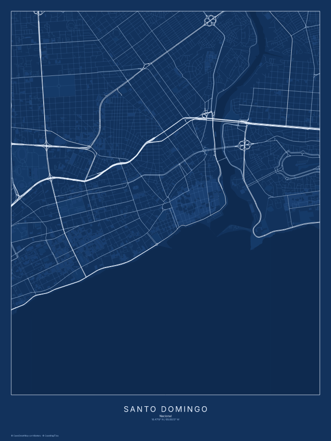 Santo Domingo map poster, blueprint style