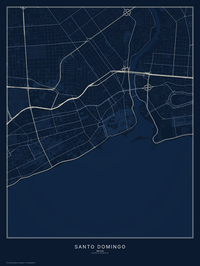 Santo Domingo map poster, midnight style