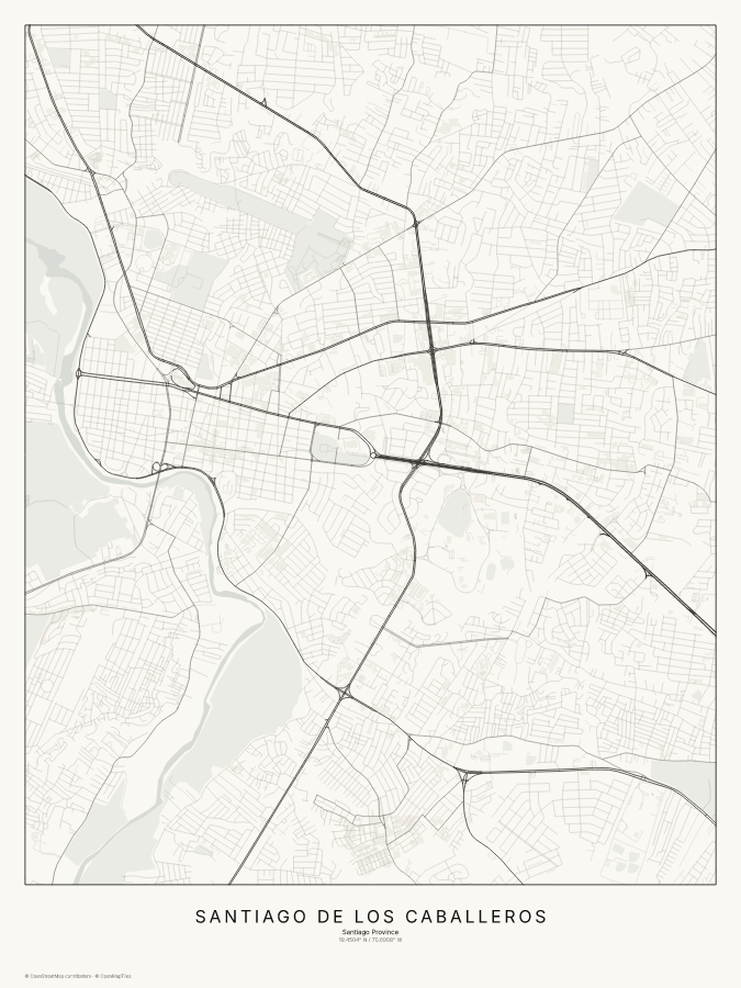 Santiago de los Caballeros map poster, classic style