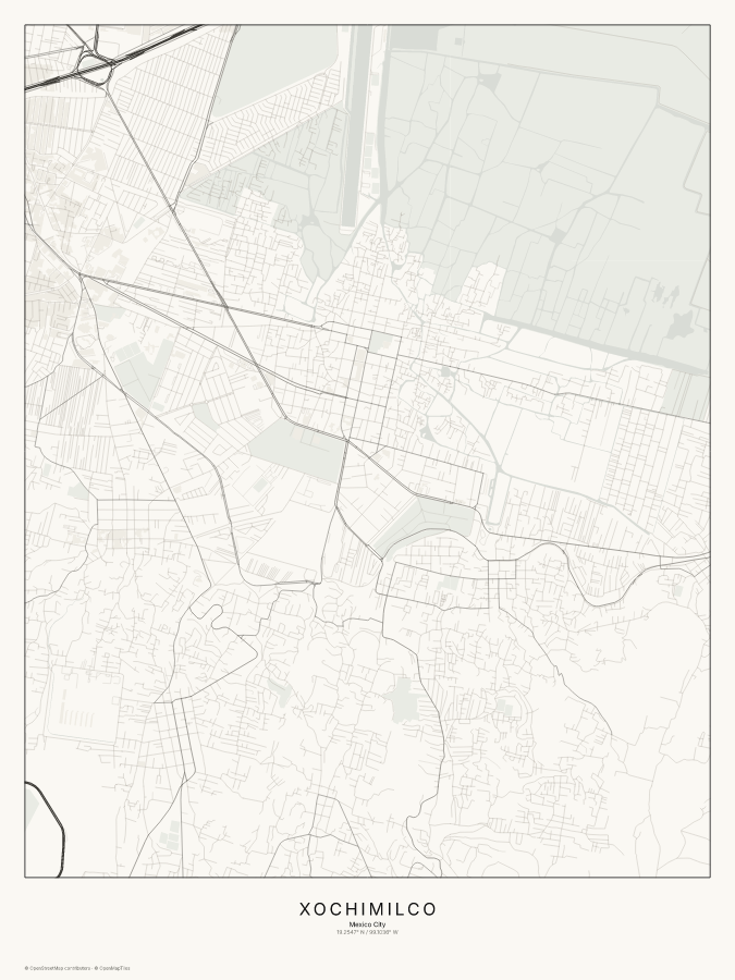 Xochimilco map poster, classic style