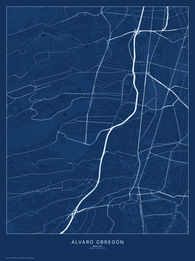 Álvaro Obregón map poster, blueprint style