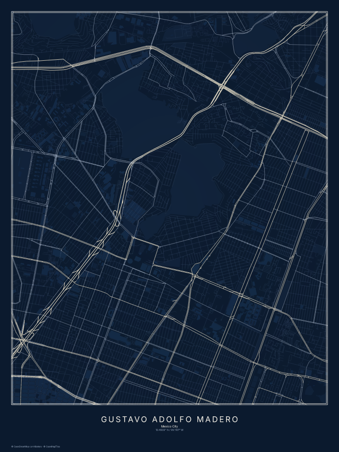 Gustavo Adolfo Madero map poster, midnight style
