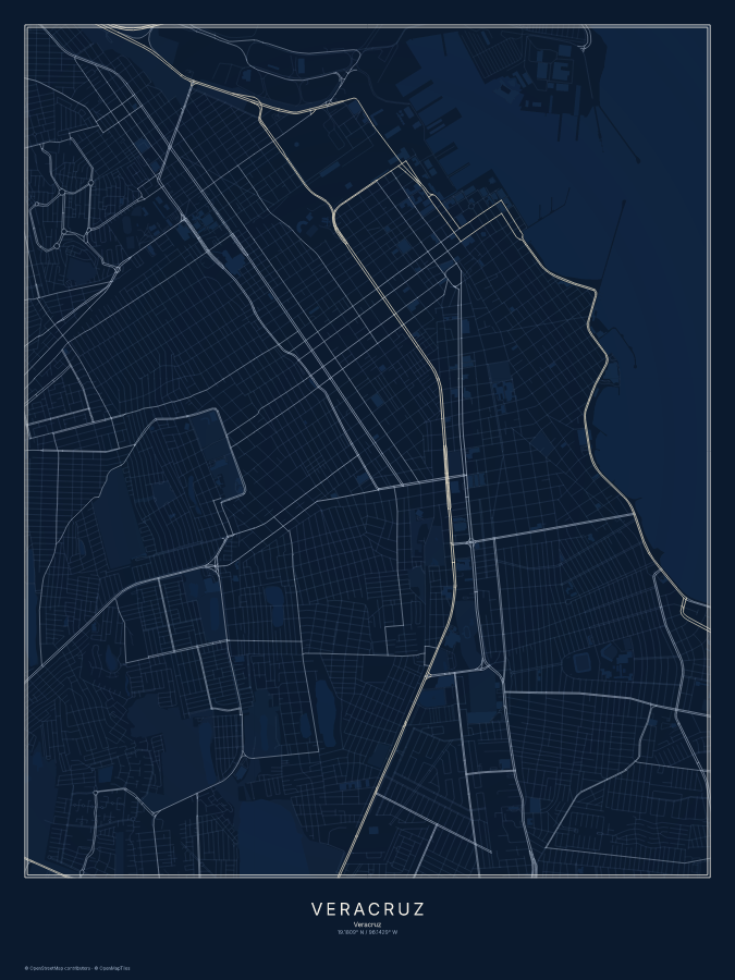Veracruz map poster, midnight style