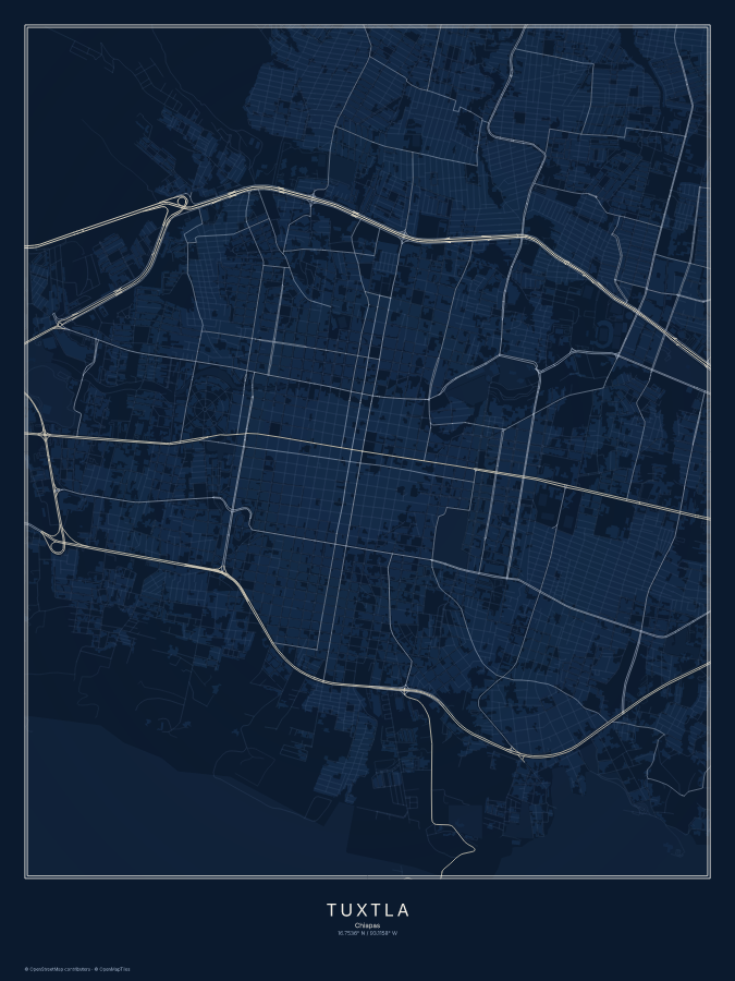 Tuxtla map poster, midnight style