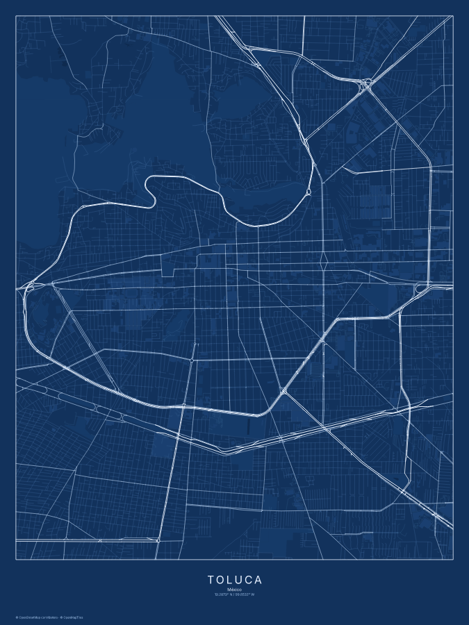 Toluca map poster, blueprint style