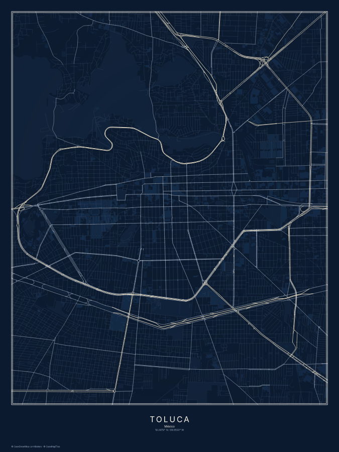 Toluca map poster, midnight style