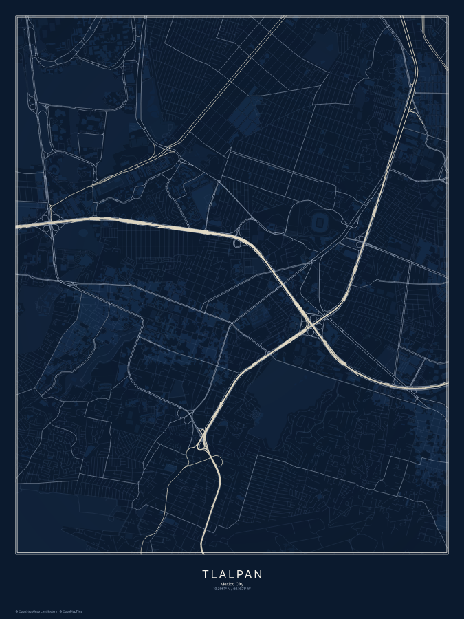 Tlalpan map poster, midnight style