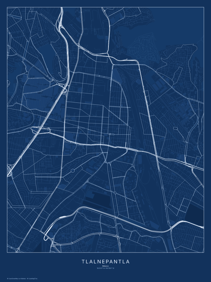 Tlalnepantla map poster, blueprint style