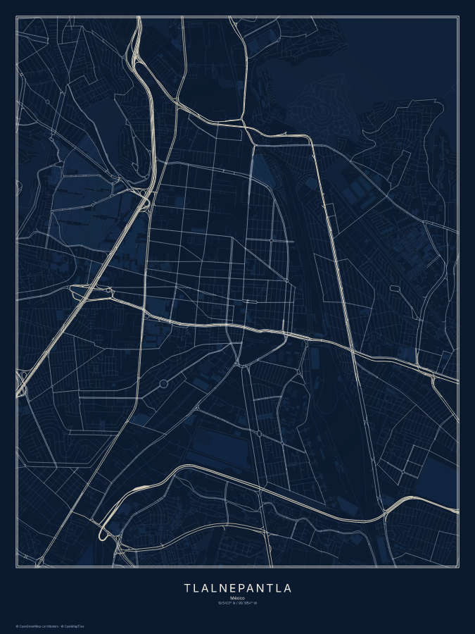 Tlalnepantla map poster, midnight style