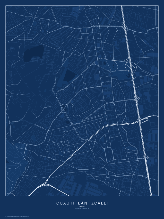 Cuautitlán Izcalli map poster, blueprint style