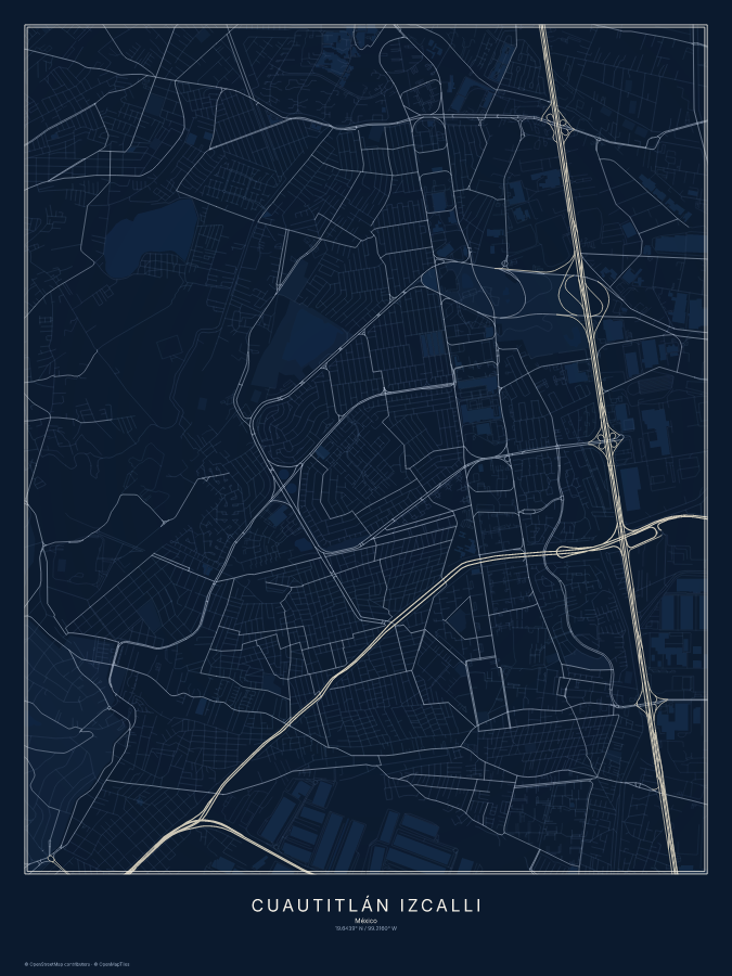 Cuautitlán Izcalli map poster, midnight style