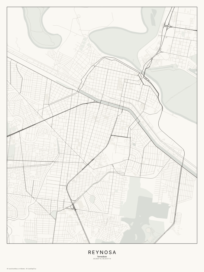 Reynosa map poster, classic style