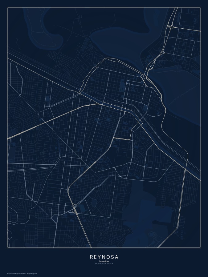 Reynosa map poster, midnight style