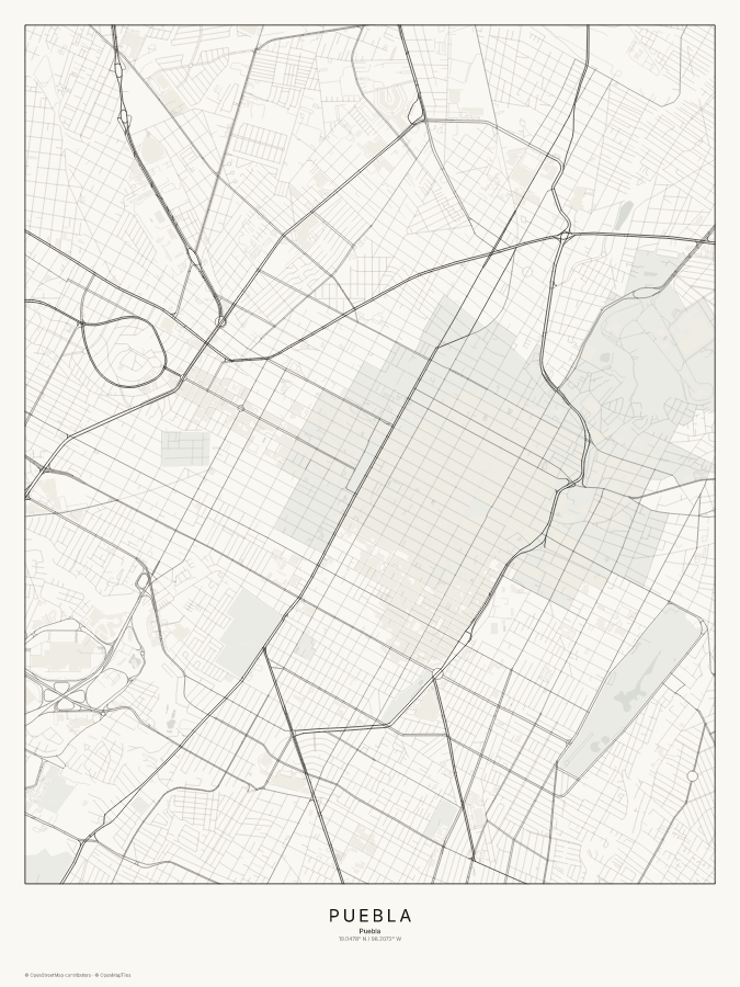 Puebla map poster, classic style