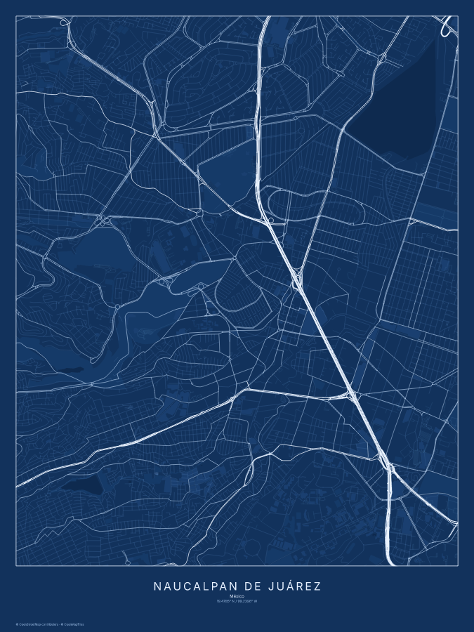 Naucalpan de Juárez map poster, blueprint style