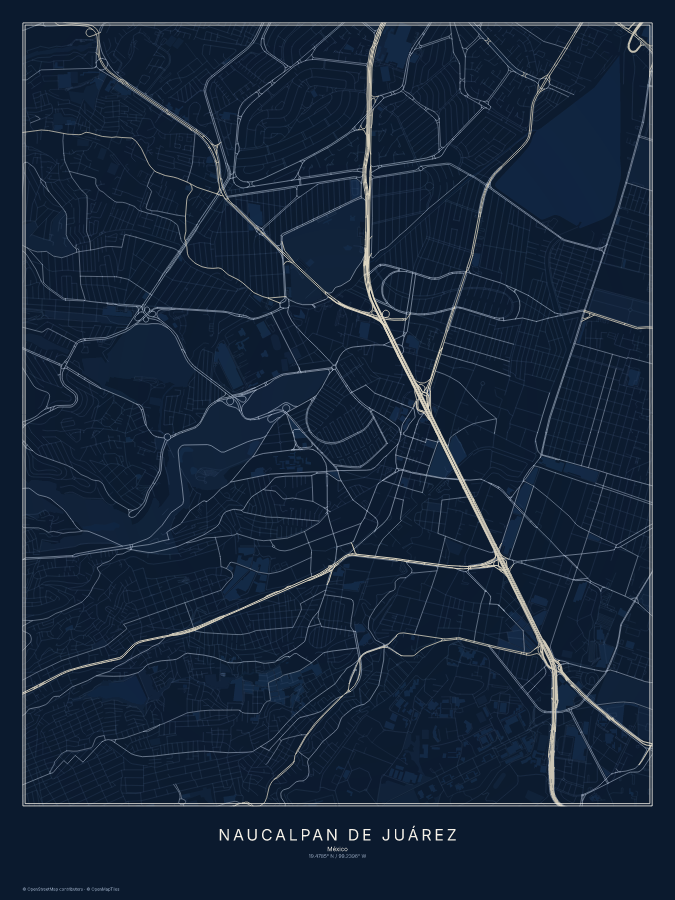 Naucalpan de Juárez map poster, midnight style