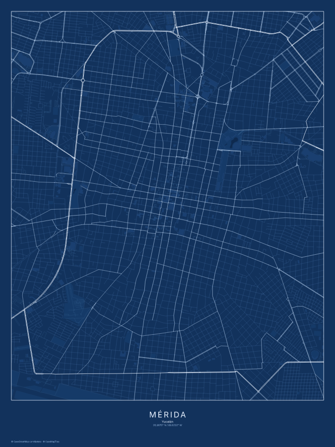 Mérida map poster, blueprint style