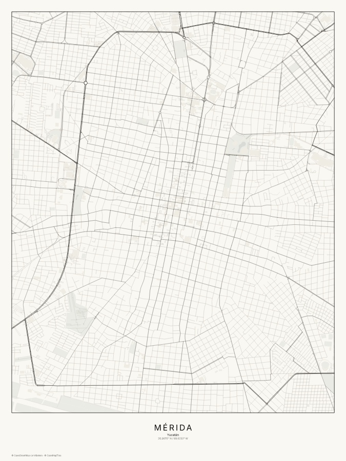 Mérida map poster, classic style