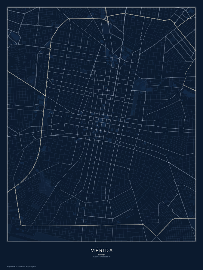 Mérida map poster, midnight style