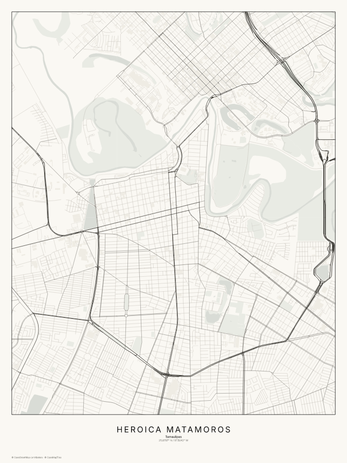 Heroica Matamoros map poster, classic style
