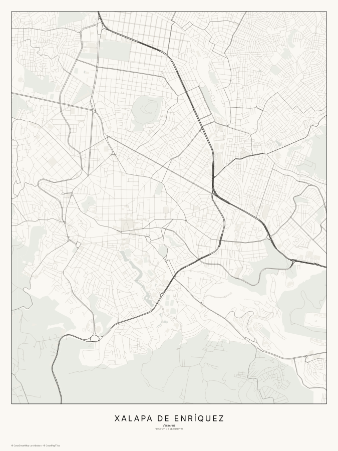 Xalapa de Enríquez map poster, classic style