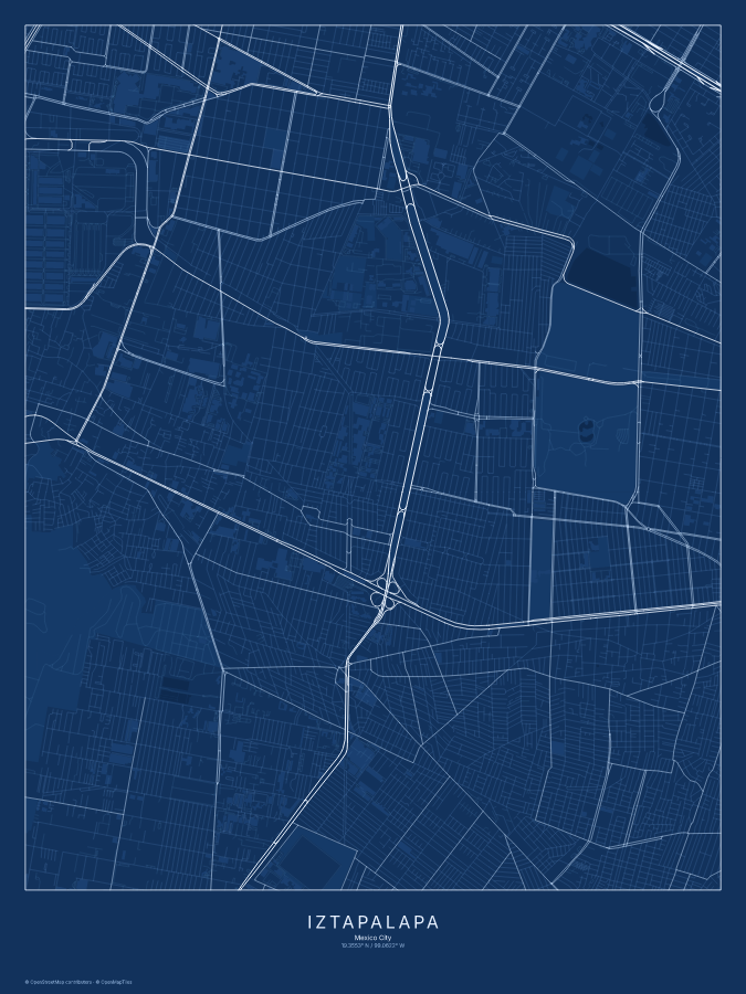 Iztapalapa map poster, blueprint style