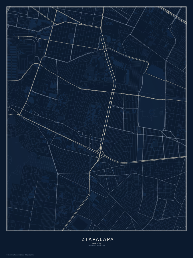 Iztapalapa map poster, midnight style