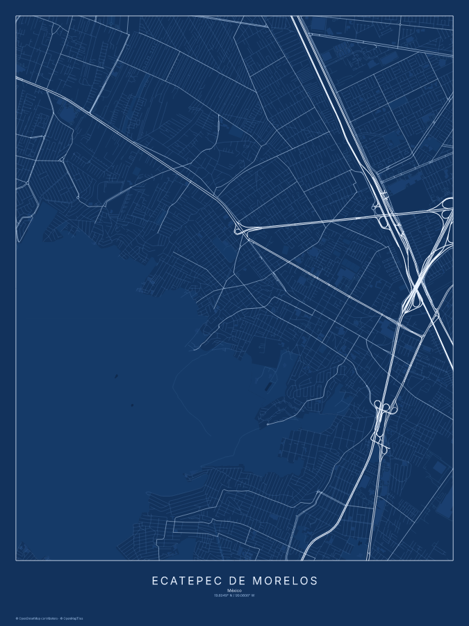 Ecatepec de Morelos map poster, blueprint style