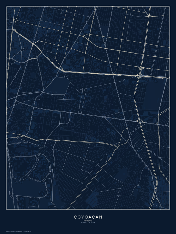 Coyoacán map poster, midnight style