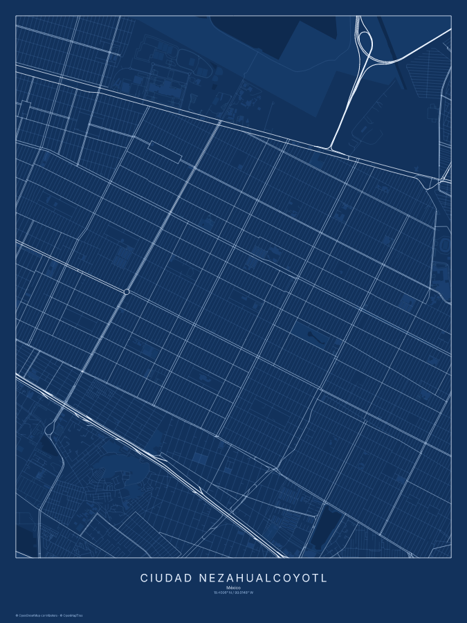 Ciudad Nezahualcoyotl map poster, blueprint style