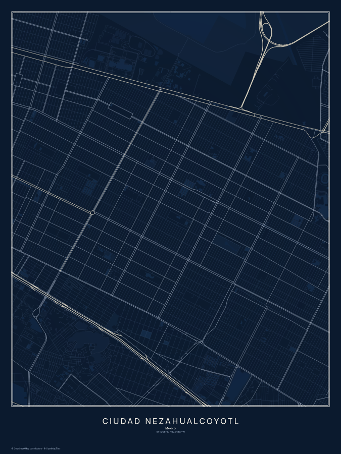 Ciudad Nezahualcoyotl map poster, midnight style