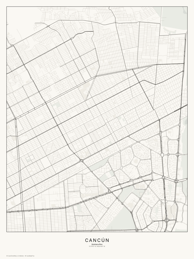 Cancún map poster, classic style