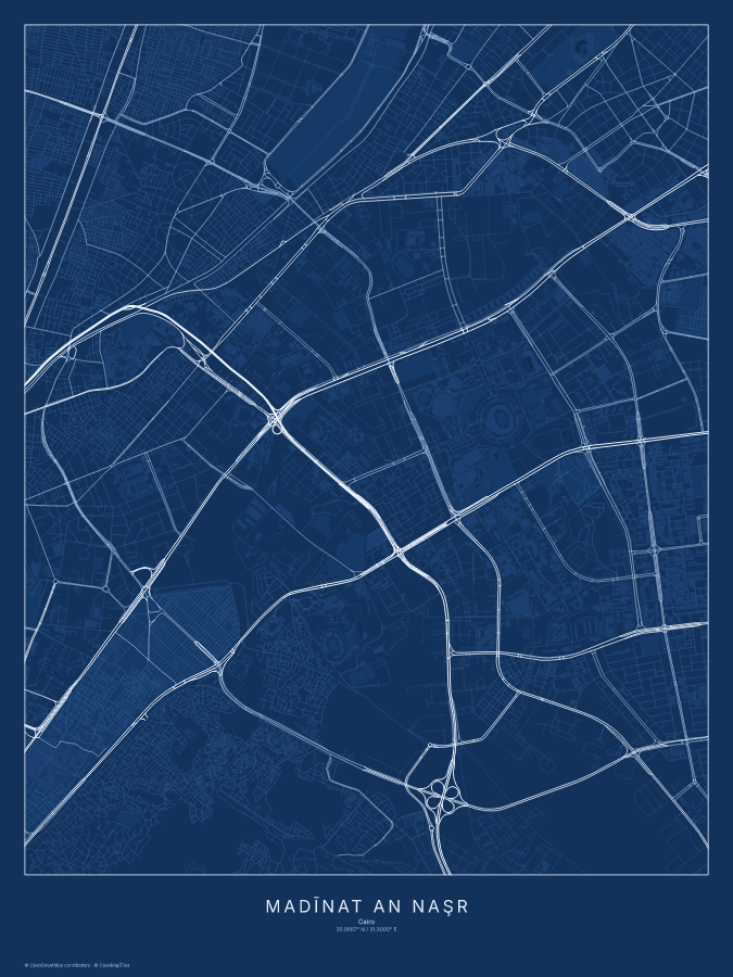 Madīnat an Naşr map poster, blueprint style