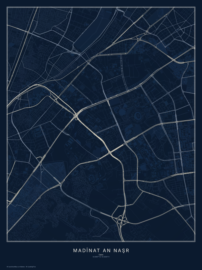 Madīnat an Naşr map poster, midnight style