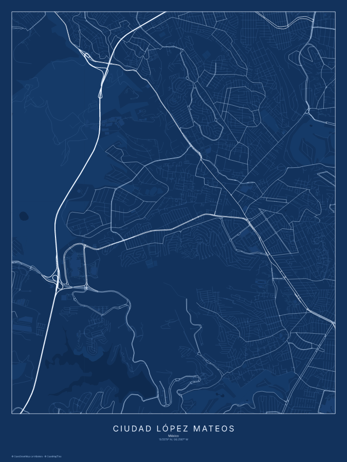 Ciudad López Mateos map poster, blueprint style