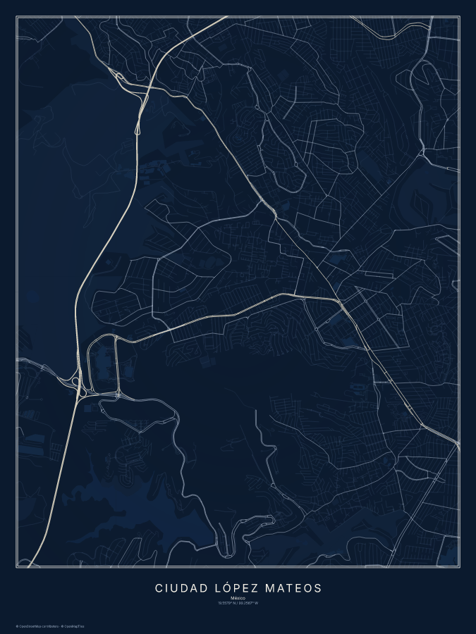 Ciudad López Mateos map poster, midnight style