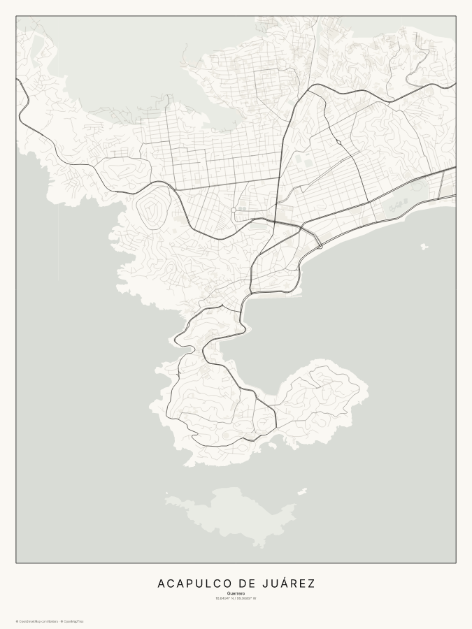 Acapulco de Juárez map poster, classic style