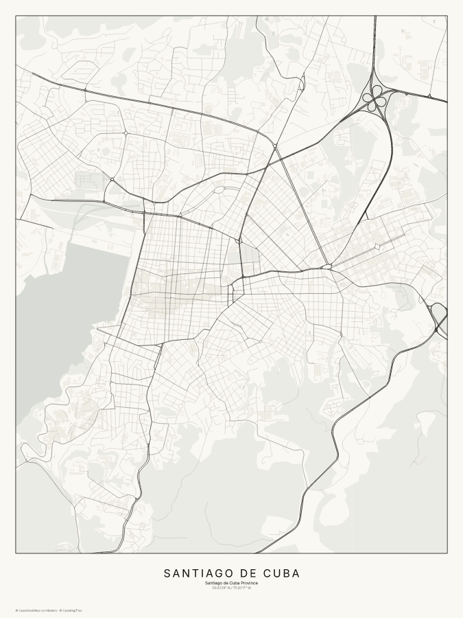 Santiago de Cuba map poster, classic style