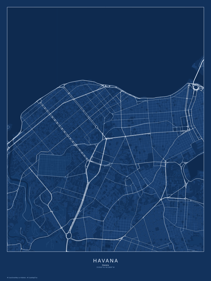 Havana map poster, blueprint style