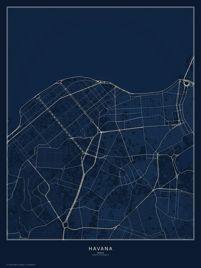 Havana map poster, midnight style