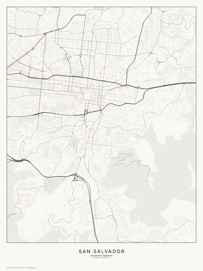 San Salvador map poster, classic style