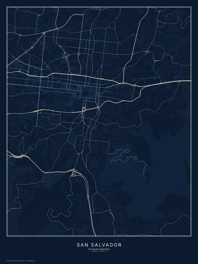 San Salvador map poster, midnight style
