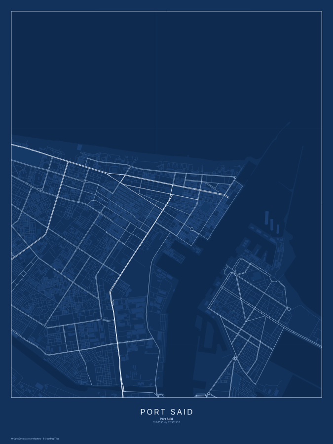 Port Said map poster, blueprint style