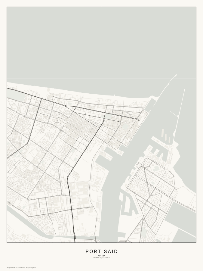 Port Said map poster, classic style