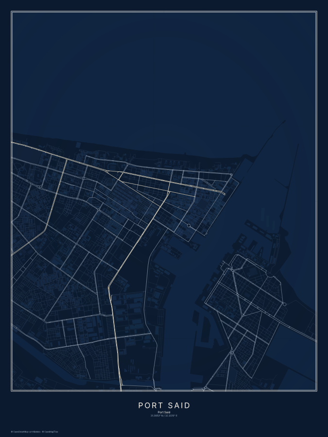Port Said map poster, midnight style