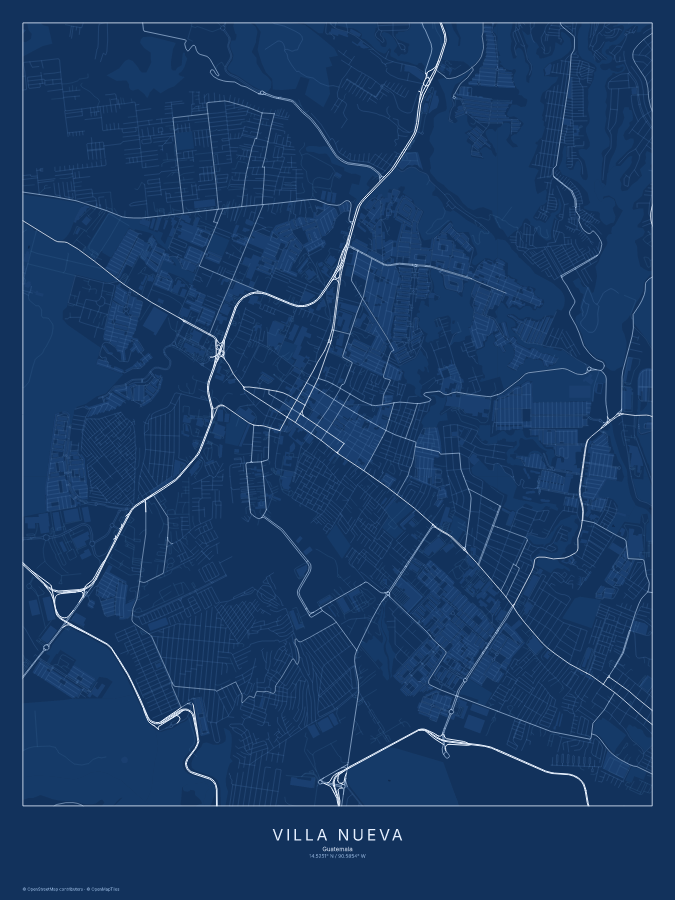 Villa Nueva map poster, blueprint style