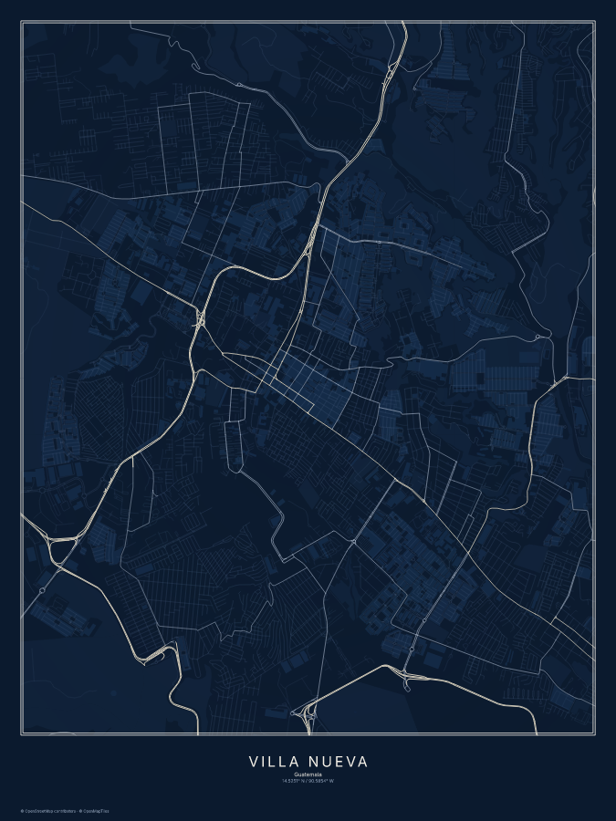 Villa Nueva map poster, midnight style