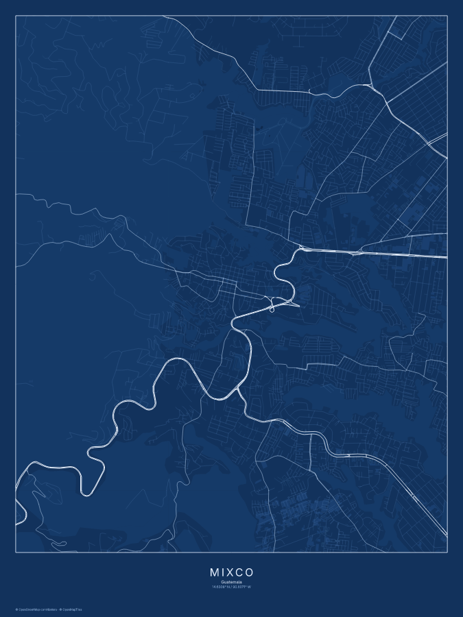 Mixco map poster, blueprint style