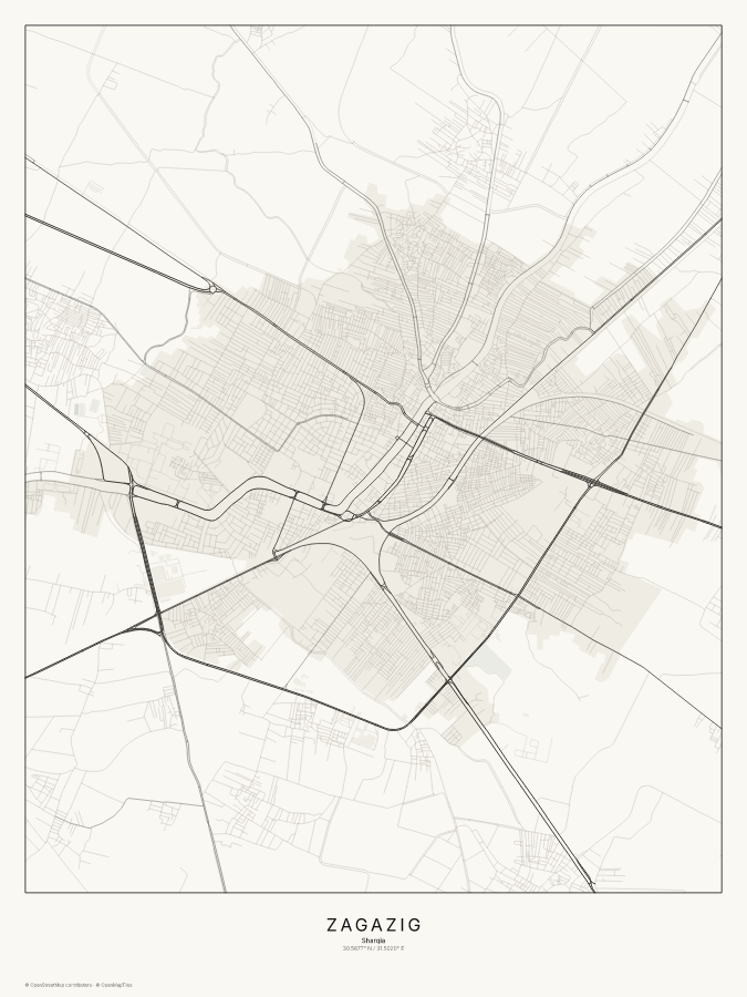 Zagazig map poster, classic style